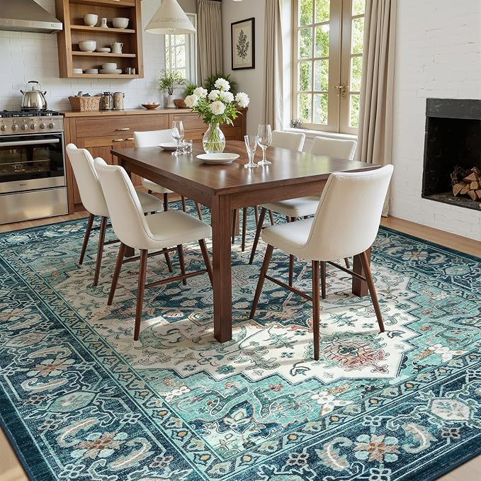 Lofus 8x10 Washable Rugs Non-Slip, Vintage Floral Area Rug - Image 2
