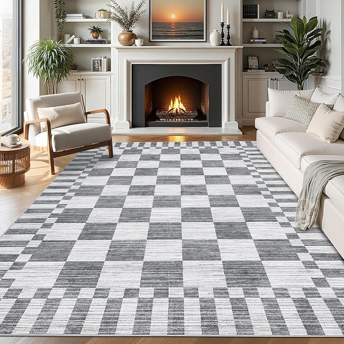 GarveeHome Grey Checkered Rug 5×7 Area Rugs by GarveeHome