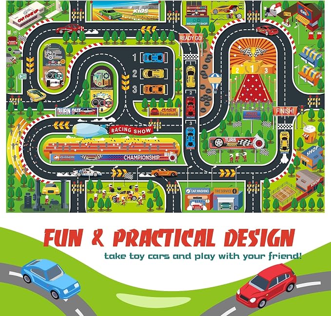 Oriate Kids Toy Dream Mat Racetrack Activity Playmat, Ideal Fun Carpet Racing - Image 6