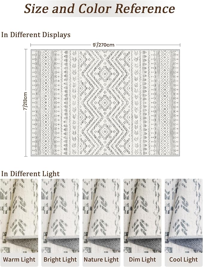 Miukiki 7x9 Area Rug for Living Room Moroccan Washable Rugs Non Slip Indoor - Image 2