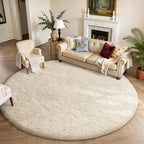 Ophanie Round Rugs 8Ft Ivory Circle Area Rug Washable, Large Living Room by Ophanie
