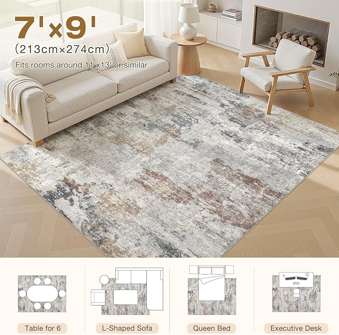 DMOYEST 7x9 Area Rugs for Living Room, Washable Large Abstract Rug, Non Slip - Image 9
