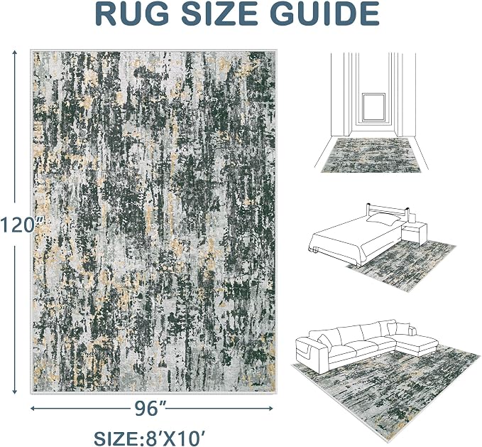 Area Rugs 8x10 Living Room: Washable Rug Modern Abstract Large Rugs Soft Non - Image 2