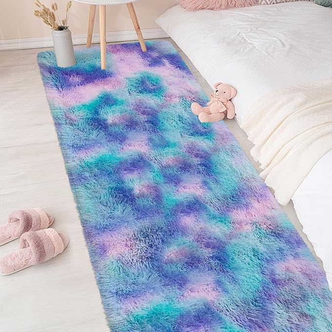 2x8 Ft Purple Rainbow Rug for Girls Bedroom Bedside Runner, Soft Fluffy Rugs - Image 8