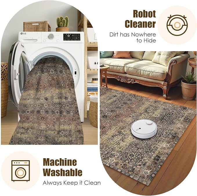 Washable Area Rug 9' x 12' Vintage Traditional Persian Mat - Image 7