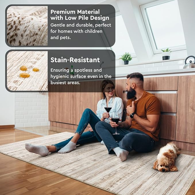 3x5 Area Rug Machine Washable Non Slip Rug Distressed Neutral Moroccan Boho Rug - Image 4
