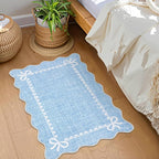 GarveeHome Scalloped Bow Rug for Kitchen Floor, Solid Blue Rug for Dorm - Image 3