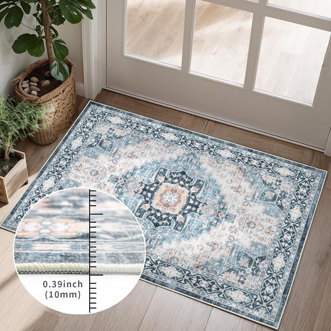 Washable 6×9 Area Rug for Living Room, Vintage Floral Rug Soft Non Slip Stain - Image 4