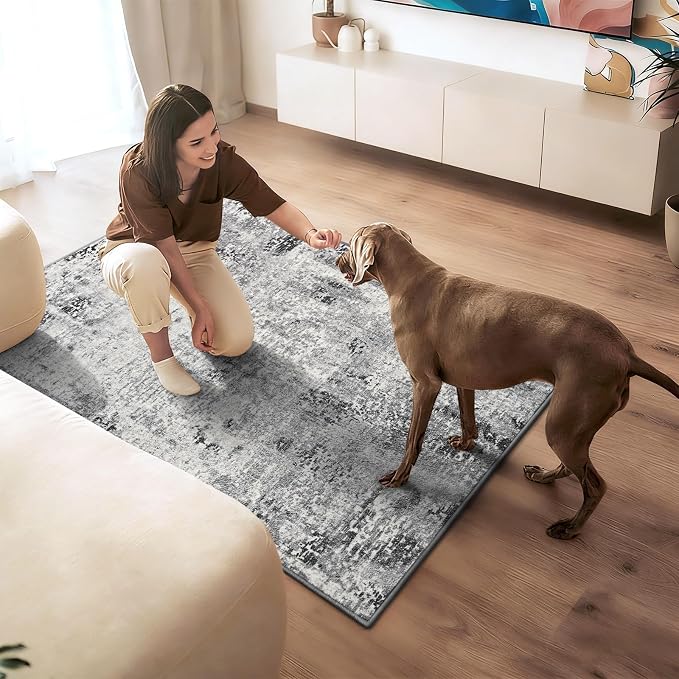 Entryway Rug 3x4 Grey Bedroom Area Rug Washable Non Slip Abstract Boho Rugs - Image 3