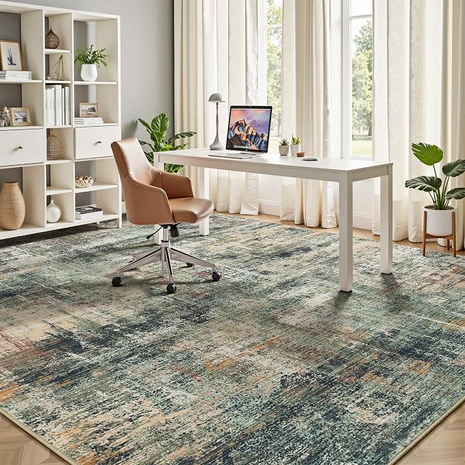 Lofus 9x12 Area Rug for Living Room, Coffee/Green Abstract Large Rugs - Image 6