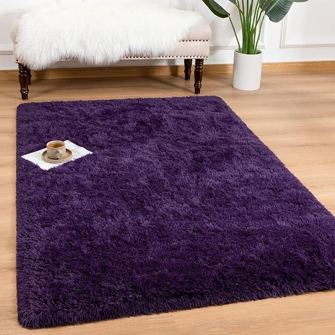 Andecor Shag Area Rug for Living Room, 5x8 Feet Purple Soft Fluffy Indoor Plush - Image 8