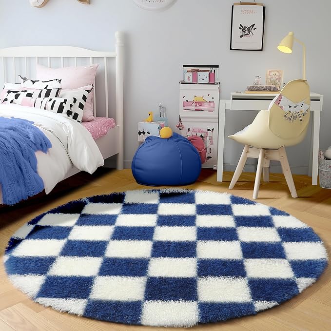 KICMOR Round Rug 4ft for Bedroom, Soft Fluffy Circle Area Rug Cute Small Living - Image 3