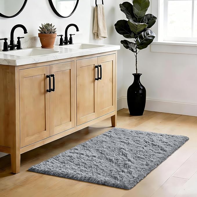 Fluffy Rug Shag Area Rug, Light Grey 3x5 Area Rugs - Image 2