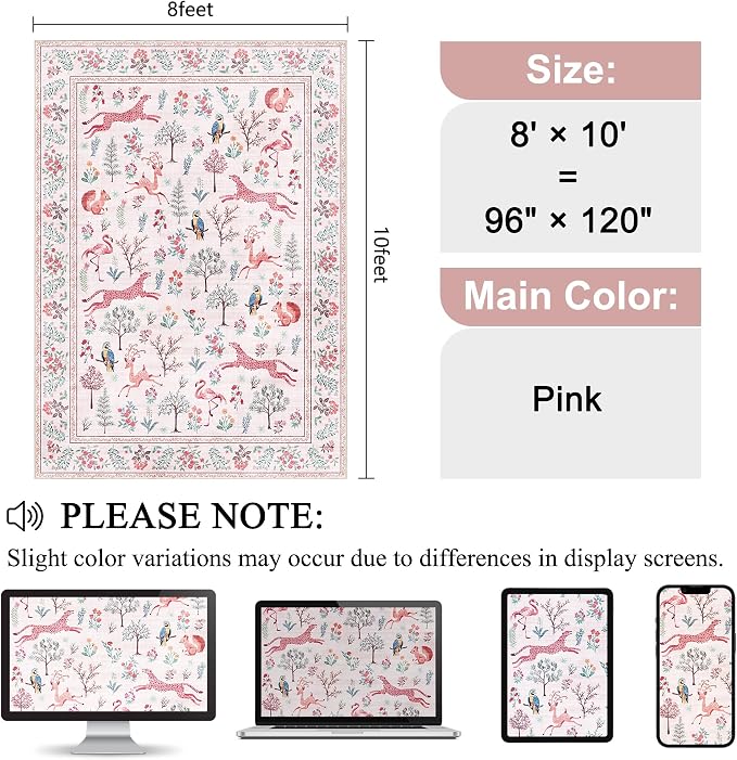 DUKINO 8x10 Rug, Washable Animal Living Room Rug - Image 2