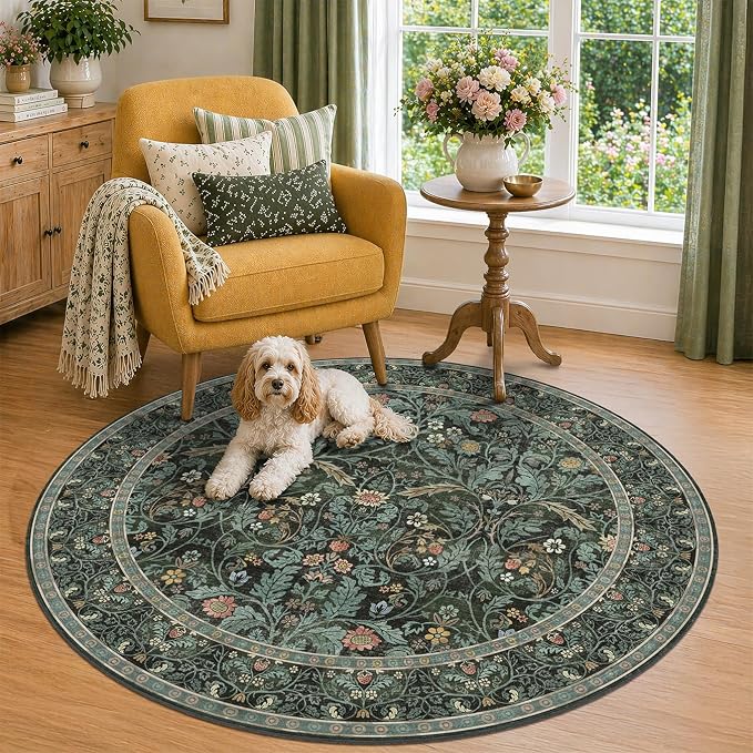 5ft Round Rug for Reading Corner Small Living Room, Soft Ultra Thin Non Slip by Evyhood