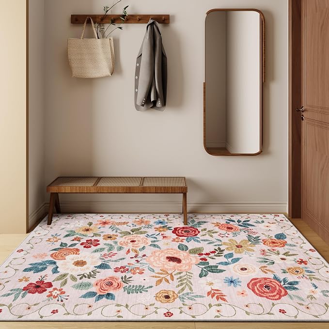 DUKINO 4x6 Feet Office Chair Mat, Lightweight Non Slip Washable Floral Area Rug - Image 6