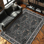 Vintage Black Living Room Rug, 5x7 Washable Area Rugs by Unknown