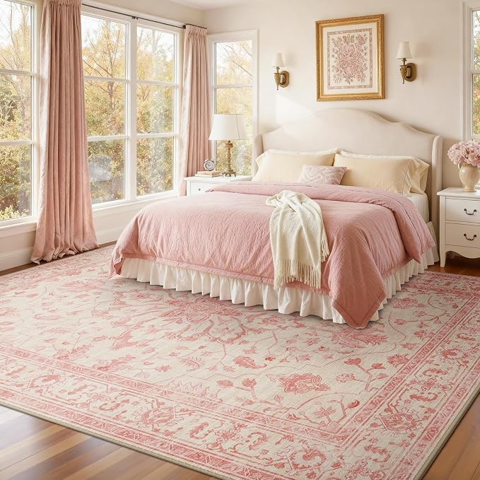 RELEANY Area Rugs Large 9'x12' Washable Non-Slip, Floral Vintage Distress - Image 2