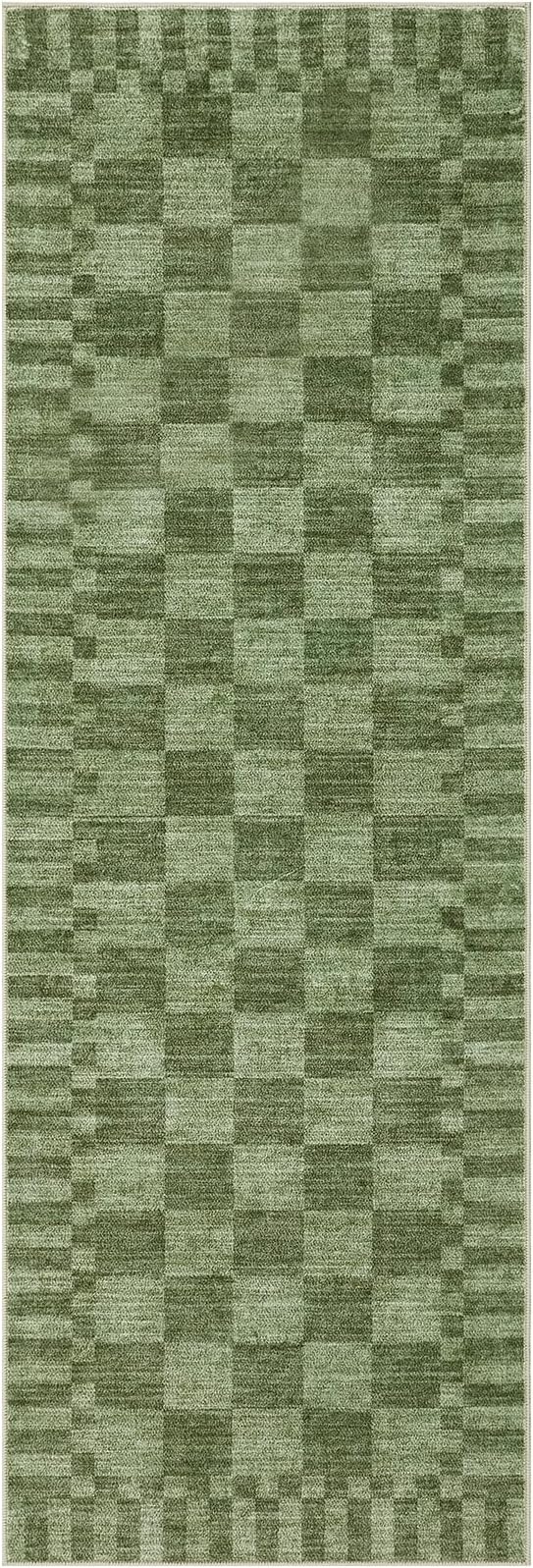 GarveeHome 2×6 Kitchen Runner Rug Non Slip, Moss Green Checkered Rug, Washable - Image 3