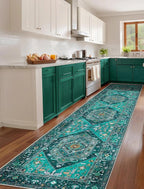 SERISSA Runner Rug for Hallways, Extra Long Boho Rug Ultra Soft Vintage Teal - Image 2