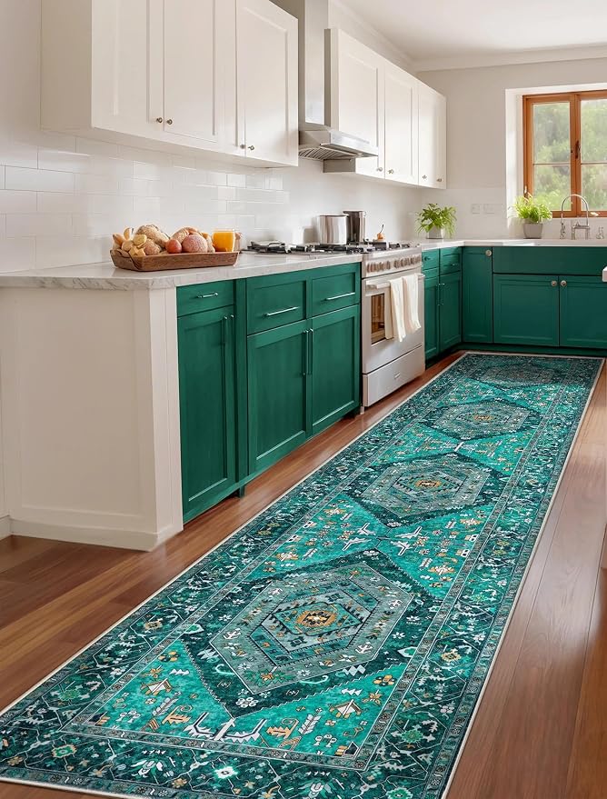 SERISSA Runner Rug for Hallways, Extra Long Boho Rug Ultra Soft Vintage Teal - Image 2