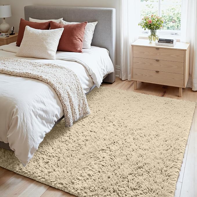 4x6 Area Rugs for Living Room Rug: Soft Fluffy Shag Beige Rugs for Bedroom - Image 2