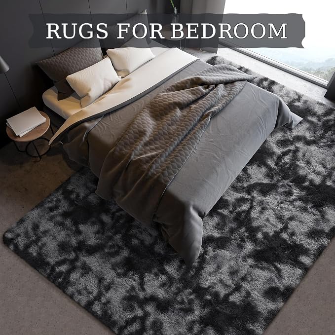 BENRON Fluffy Rugs for Living Room 5x8 Tie-dye Black, Washable Large Area Rugs - Image 2