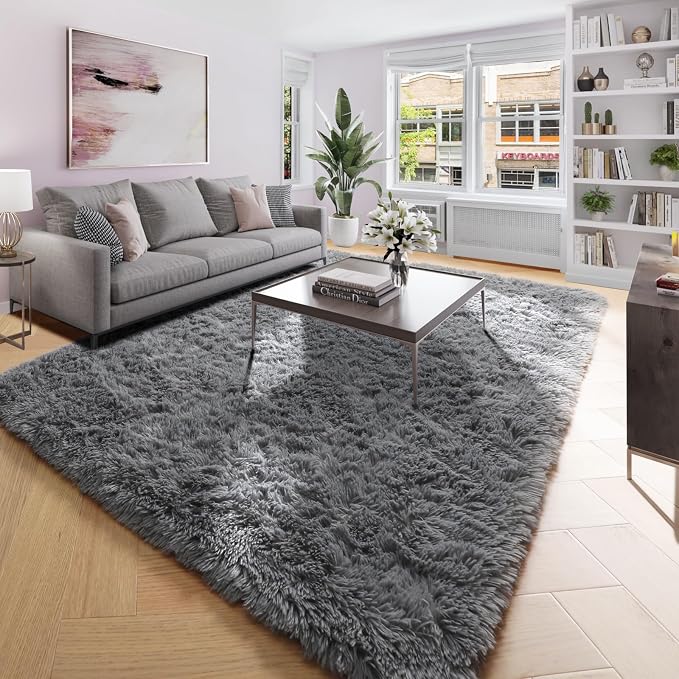 Amdrebio Grey Modern Large Living Room Rugs 6x9, Fluffy Area Rug - Image 4