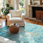 Entryway Rug 3x5 Teal Blue Bedroom Area Rug Washable Non Slip Abstract Boho Rugs - Image 3