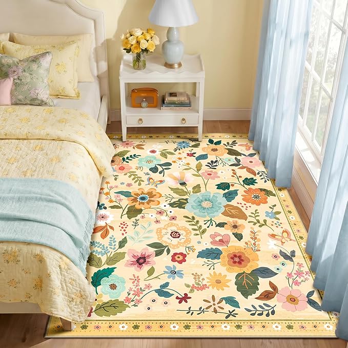 RELEANY Floral 4x6 Area Rugs Washable Print Boho Cute Carpet Non Slip Flower - Image 6