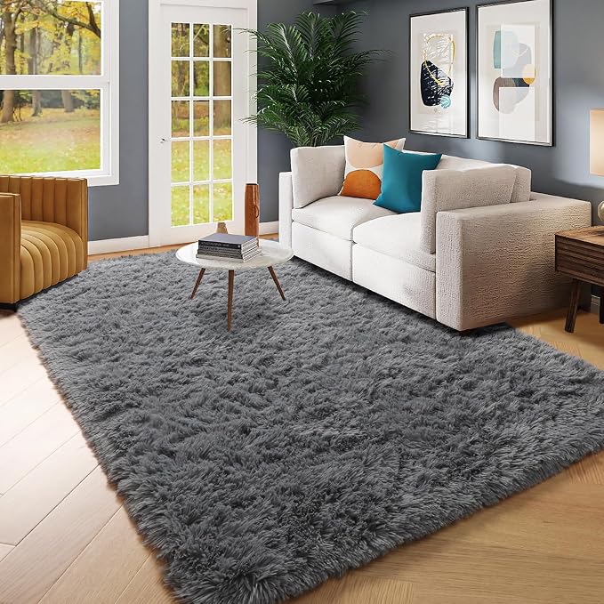 Amdrebio Grey Area Rugs for Bedroom Living Room, Fluffy Fuzzy Modern Rugs for - Image 7