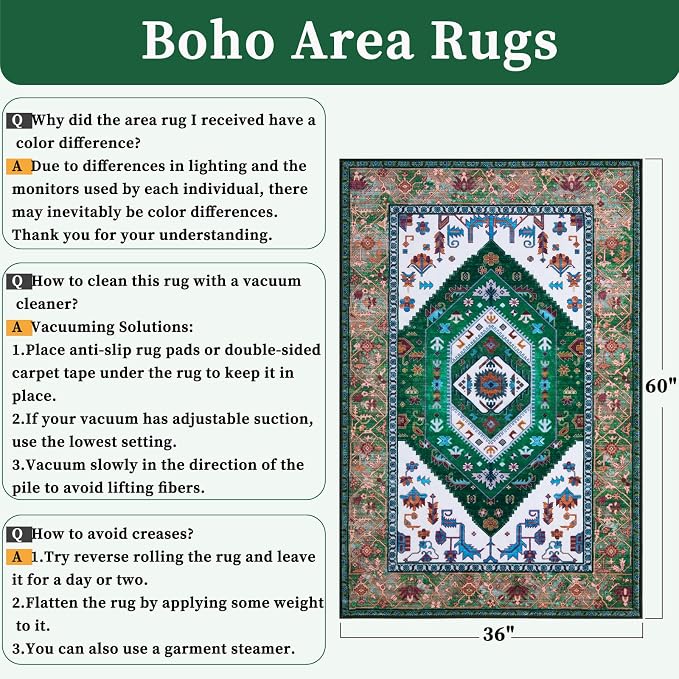 SERISSA Area Rug 3x5 Boho Rugs for Bedroom, Washable Non-Slip Living Room Rug - Image 2