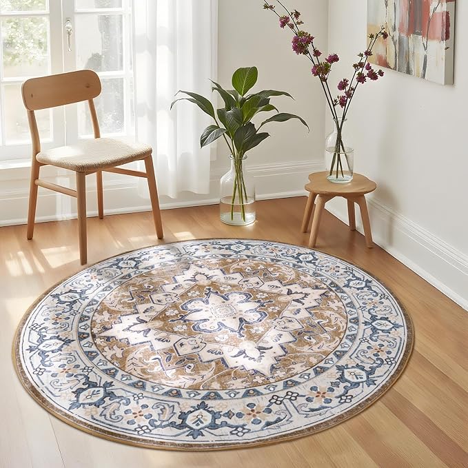 Lessymo 4FT Washable Round Area Rugs by Lessymo