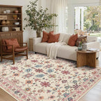 Rugxara Pink Rug for Living Room Bedroom, Floral 5x7 Washable Rug, Vintage Boho - Image 3