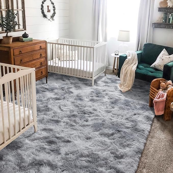 BENRON Fluffy Rugs for Living Room 5x8 Tie-dye Grey, Washable Large Area Rugs - Image 5