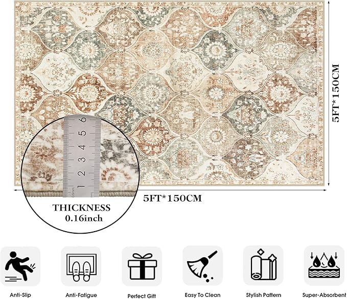 Lahome Moroccan Trellis Washable Small Area Rug, 3x5 Black Rug - Image 2