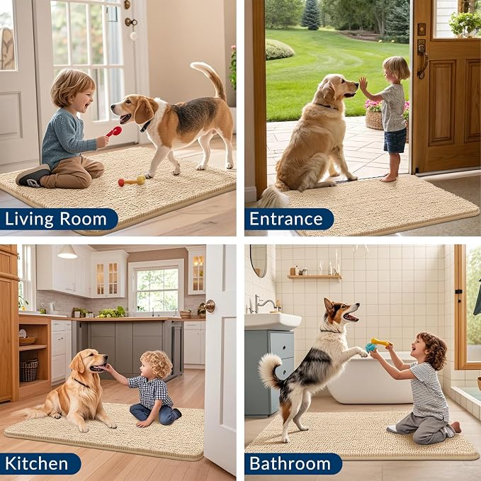 Smiry Dog Door Mat for Muddy Paws 59x35, Absorbent Dirt Trapper, Non-Slip - Image 7