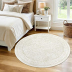 Round Rugs 4ft Vintage Floral Small Circle Rug, Washable Non Slip Soft Low Pile - Image 2