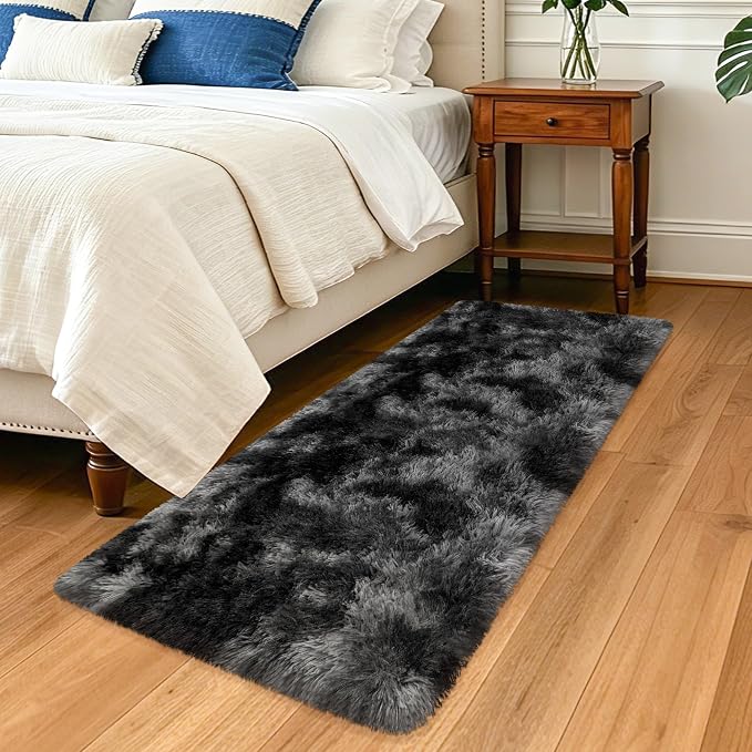 2x5 Feet Tie-Dye Black Grey Runner Rug by TENNOLA