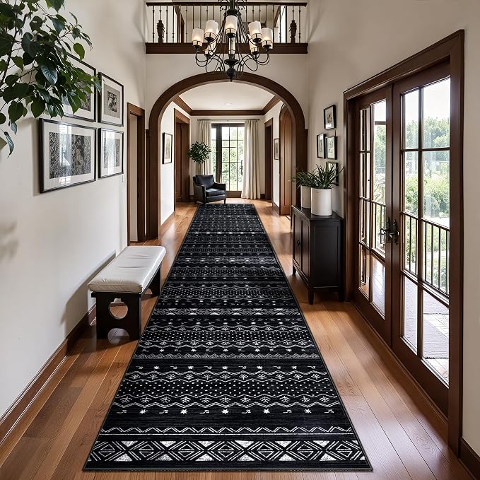 SERISSA Hallway Runner Rug, 2x14 Washable Non-Slip Black and White Runners by SERISSAHomeDecorCollection
