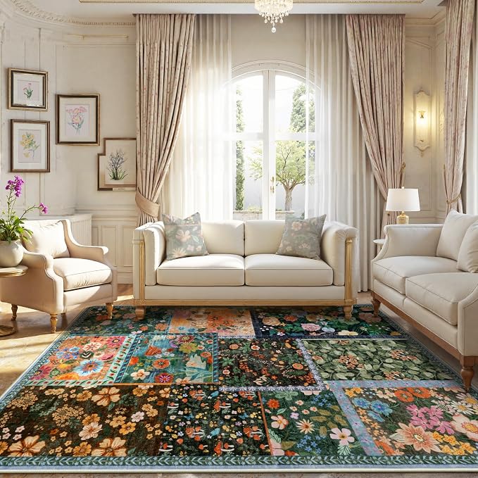 LIVEBOX Washable Living Room Rug 8x10, Soft Patchwork Tumble Rugs Washable - Image 3