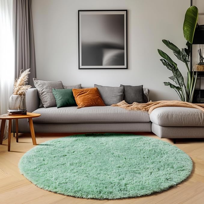 ONASAR Sage Green Round Area Rug 4ft, Fluffy Soft Bedroom Circle Rugs - Image 8