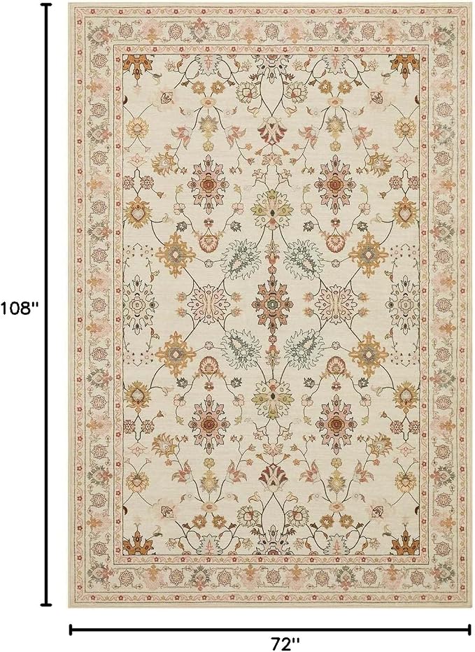 Rugxara Floral Rug for Living Room Bedroom, 6x9 Washable Rug, Vintage Boho Area - Image 2