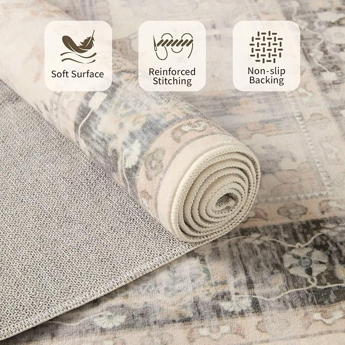 Rugxara 5X7 Washable Area Rug for Living Room, Vintage Large Boho Rugs for - Image 5