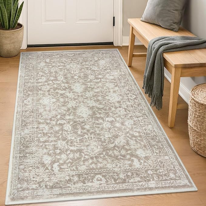 KILOCOCO Area Rug 3x5 Entryway Rug Washable Printed Vintage Floral Rubber by Kilococo