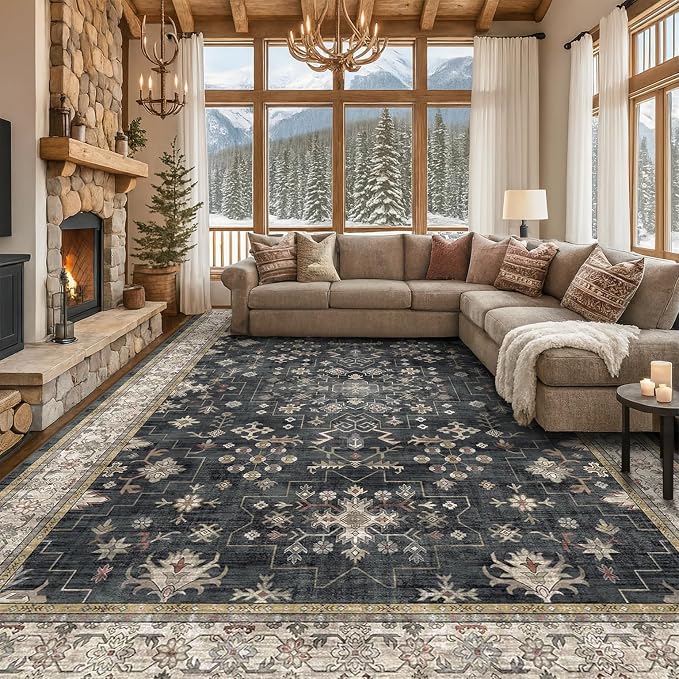 Black Boho Rug for Living Room 9x12 - Image 9
