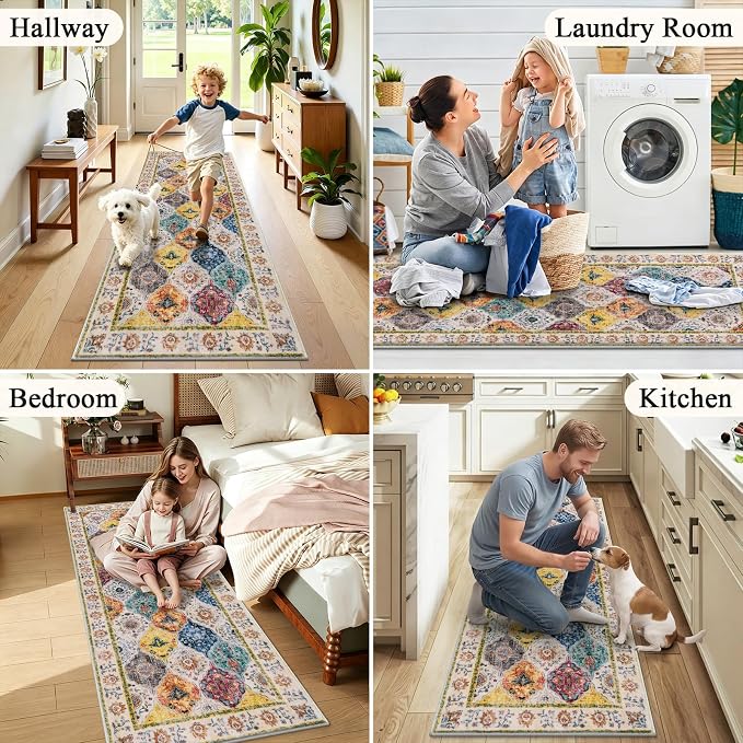 HEBE Washable Hallway Runner Rug 2'x 5' Non Slip Kitchen Rugs Runner, Low Pile - Image 6