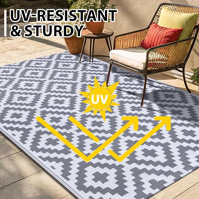 Smiry Waterproof Outdoor Rug 10X14 ft, Reversible Plastic Straw Patio Camping - Image 4