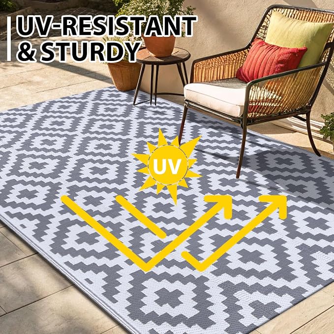 Smiry Waterproof Outdoor Rug 5x8 ft, Reversible Plastic Straw Patio Camping Rugs - Image 4