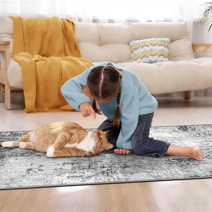 2x12 Grey Rug Runners for Hallways Kitchen Runner Rug Non Slip Washable Black - Image 5